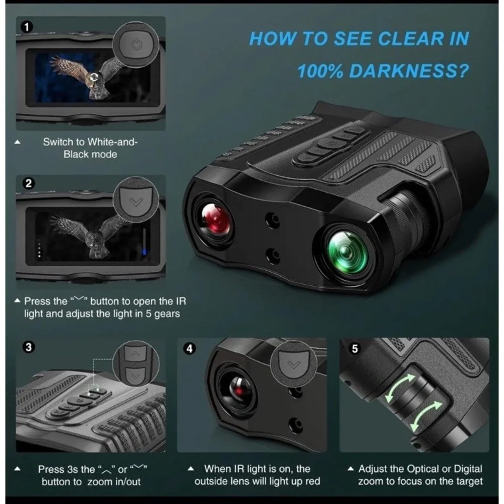Digital Night Vision Binoculars Infrared IR Viewer w/ USB Cable Strap Manual